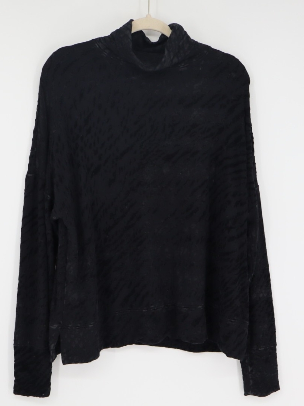 Majestic Filatures Woman's Black Burnout Velvet Cowl Neck Long Sleeve Top XL